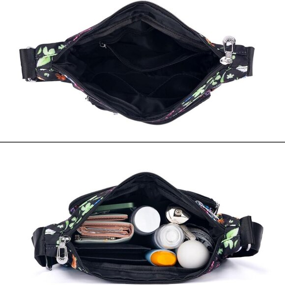 Nylon Floral Multi-Pocket Crossbody Purse Bags for Women Travel Shoulder Bag - Picture 4 of 4